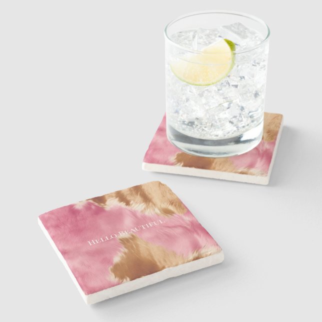 Western Pink Brown Cream Cowgirl Cowhide Steinuntersetzer (Seitenansicht)