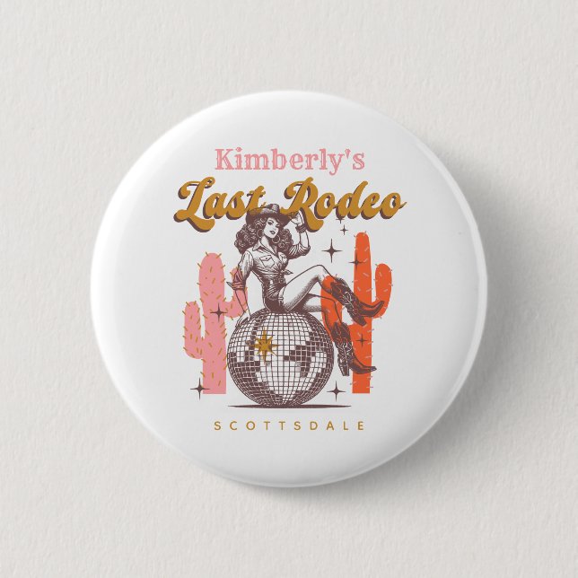 Western Pink Cowgirl Letzte Rodeo Junggeselinnen-A Button (Vorderseite)