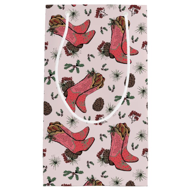 Western Pink Cowgirl Weihnachten Pink und Grün Kleine Geschenktüte (Vorderseite)