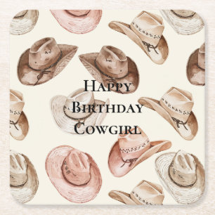 Western Pink Creme Cowgirl Hats Birthday Rechteckiger Pappuntersetzer