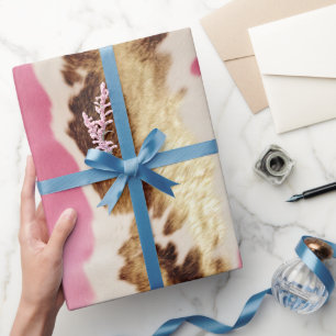 Western Pink Creme Gold Cowgirl Cowhide Geschenkpapier