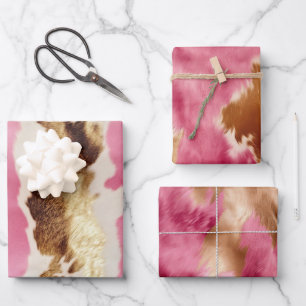 Western Pink Creme Gold Cowgirl Cowhide Geschenkpapier Set