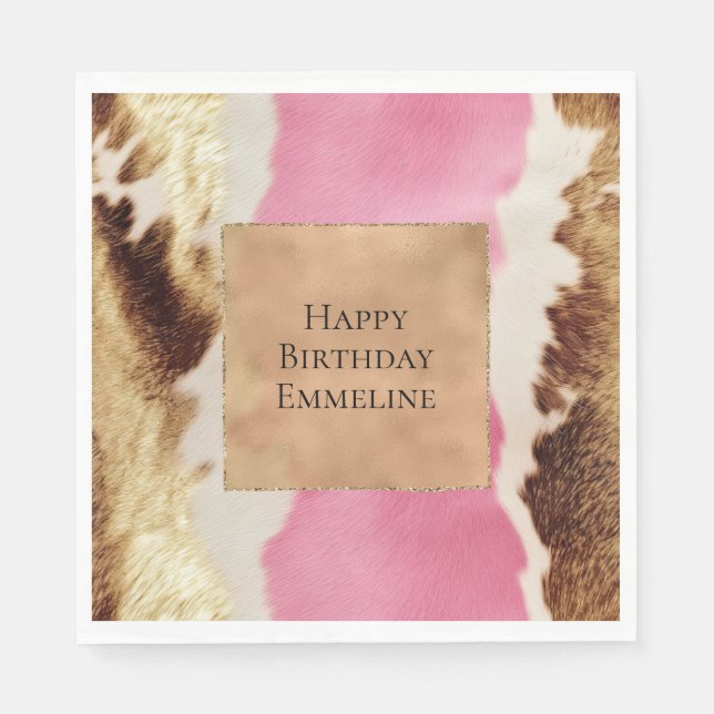 Western Pink Creme Gold Cowgirl Cowhide Serviette (Vorderseite)