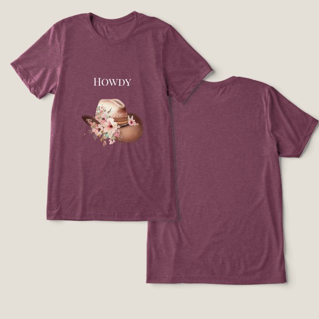 Western Pink Floral Cowgirl Cowboy Hat Tri-Blend Shirt (Design Vorderseite & Rückseite)