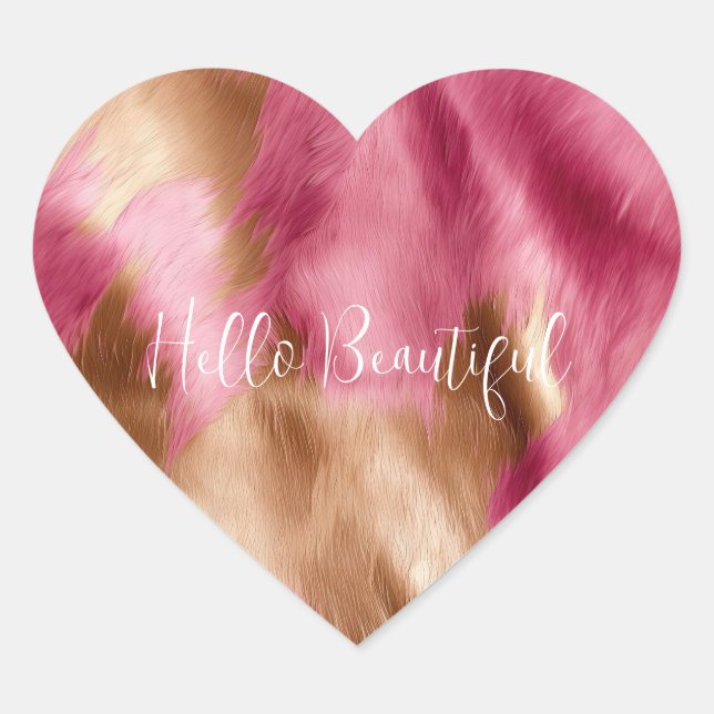 Western Pink Gold Brown Cowgirl Cowhide Herz-Aufkleber (Vorderseite)