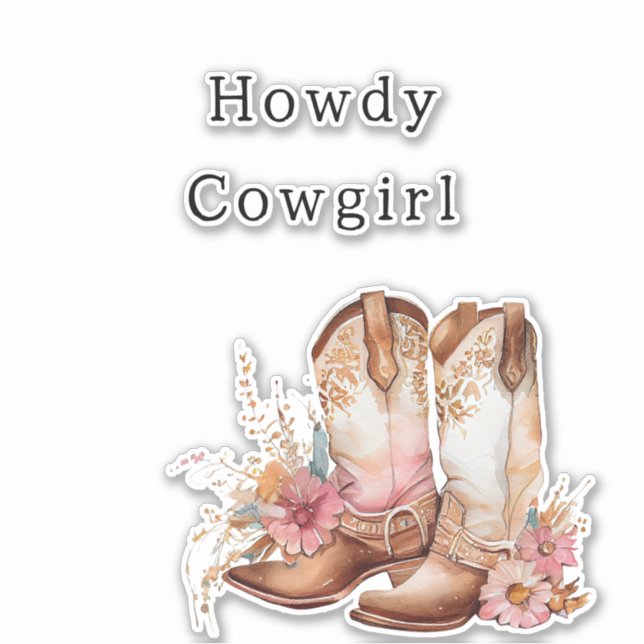 Western Pink Tan Floral Cowgirl Stiefel Aufkleber (Vorderseite)