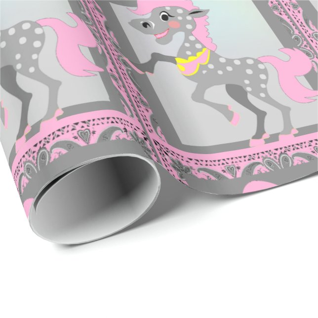 Western Polka Dot Cartoon Pferd Pink Bandana Geschenkpapier (Rolleneckpunkt)