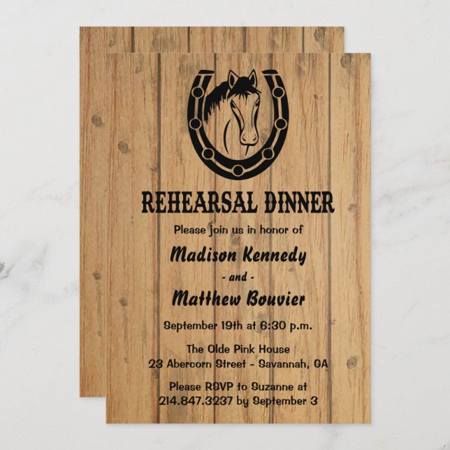 Western Probe Abendessen Pferd Rustikale Hochzeit Einladung (Vorne/Hinten)