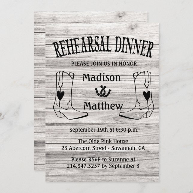 Western Probe Dinner Cowboy Boots Hochzeit Einladung (Vorne/Hinten)