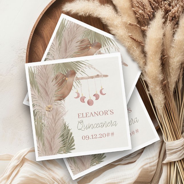 Western Quinceanara Boho Rustikale Pampas Grass Serviette (Personalized party napkins from my Western Boho Quinceanera Collection)