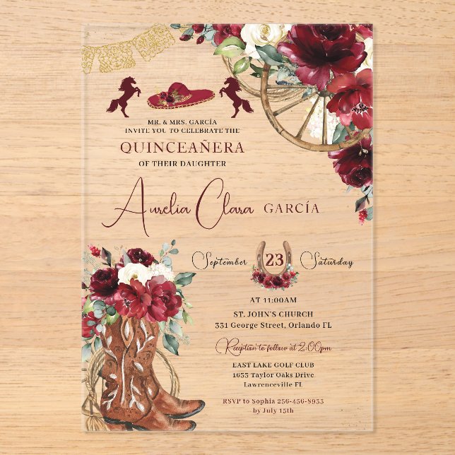 Western Quinceanera Acryleinladungen (Vorderseite)
