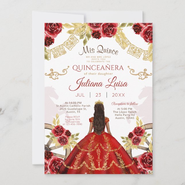 Western Quinceañera Blorngoldtrappe Einladung (Vorderseite)