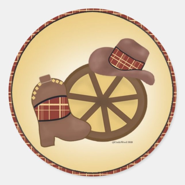 Western Rad mit Hut und Stiefel Runder Aufkleber (Vorderseite)