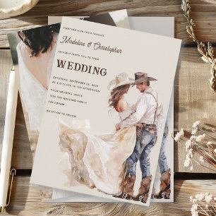 Western Ranch Couple Foto Einladung zur Hochzeit