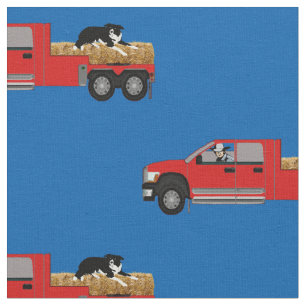 Western Ranch Cowboy In Lkw mit Hay und Hund Stoff