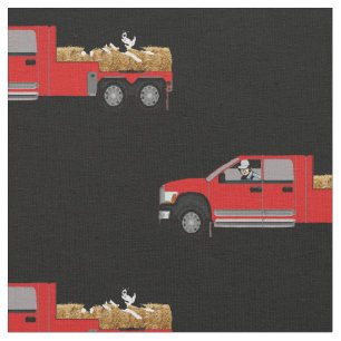 Western Ranch Cowboy In Lkw mit Hay und Hund Stoff