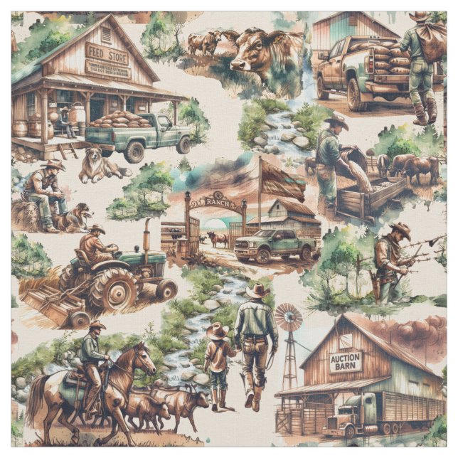 Western Ranch oder Landbebauungslandschaft Stoff (Muster)