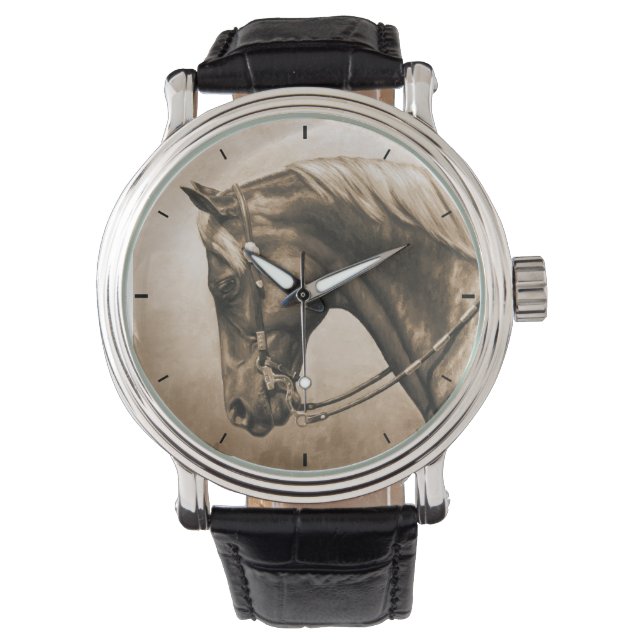 Western Ranch Pferd Altes Foto Sepia Armbanduhr (Vorderseite)