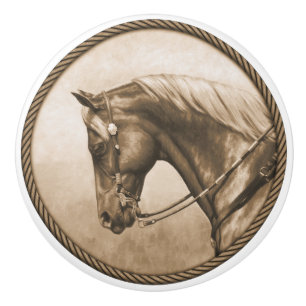 Western Ranch Pferd Altes Foto Sepia Keramikknauf