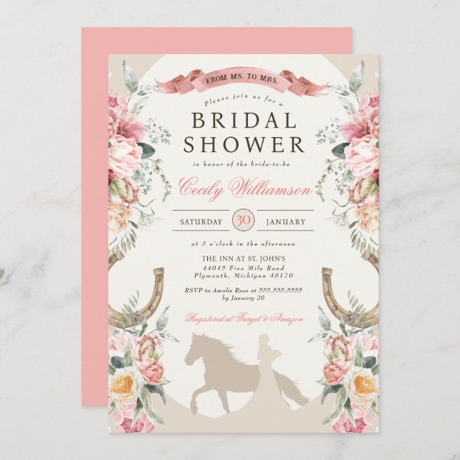 Western Ranch Rosa Blumenland Brautparty Einladung (Vorne/Hinten)