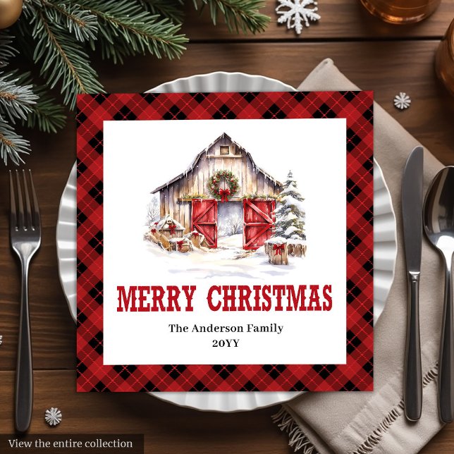 Western Ranch Style Buffalo Plaid Xmas Napkins Serviette (Western Ranch Style Buffalo Plaid Napkins)