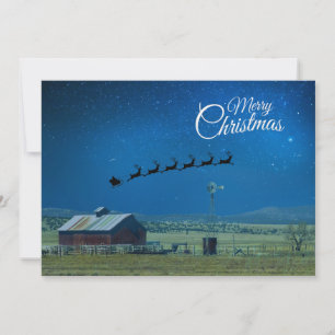 Western Ranch Szene mit Santa und Rentieren Feiertagskarte
