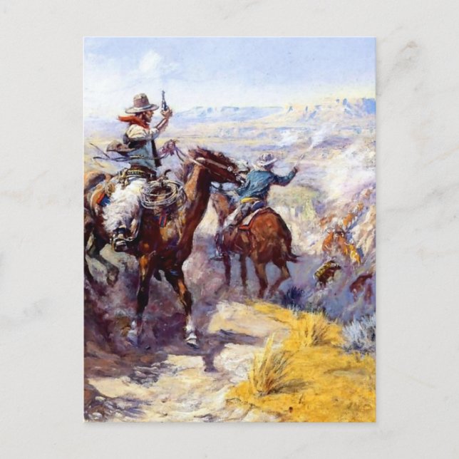 Western "Rauchen Sie sich aus" Art von Charles M.  Postkarte (Vorderseite)