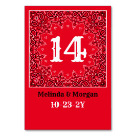 Western Red Bandana Personalisiert Wedding Tischnummer