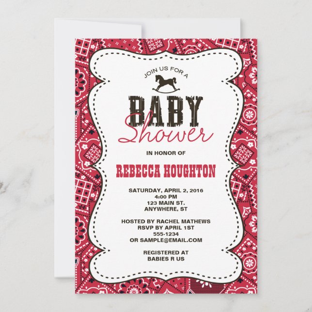 Western Red Bandanna Baby Dusche Einladung (Vorderseite)