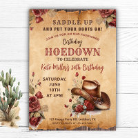 Western Red Floral Cowgirl Birthday Hoedown