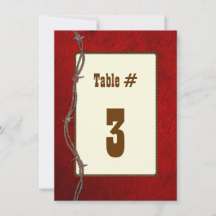 Western Red Leather Wedding Reception Tischnummer