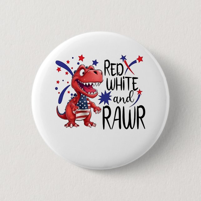 Western Red White Rawr Dinosaur Button (Vorderseite)