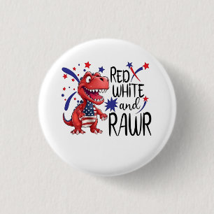 Western Red White Rawr Dinosaur Button