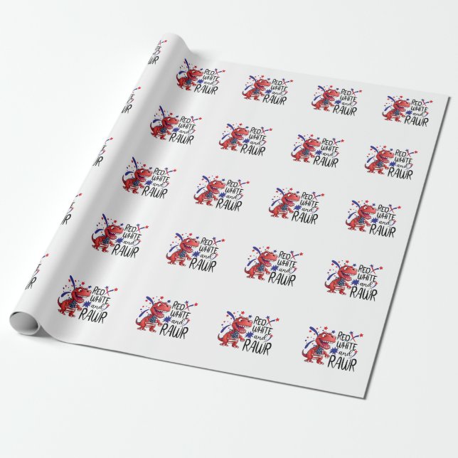 Western Red White Rawr Dinosaur Geschenkpapier (Ungerollt)