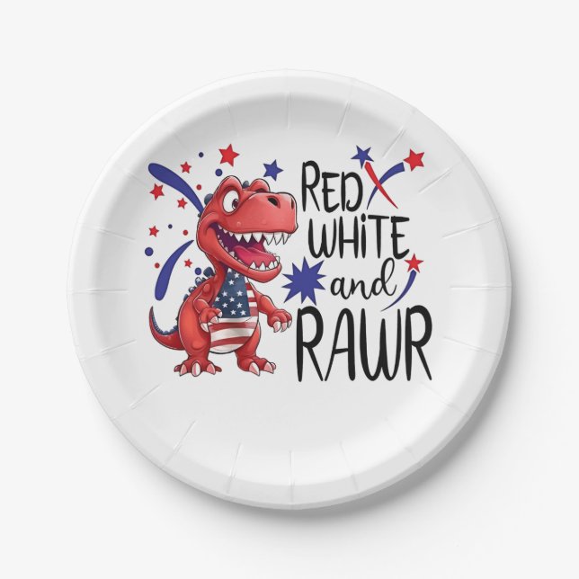 Western Red White Rawr Dinosaur Pappteller (Vorderseite)