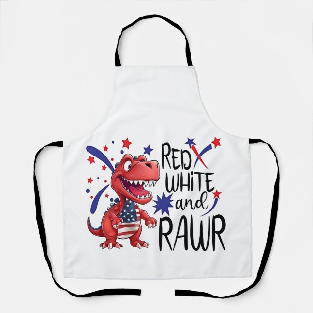 Western Red White Rawr Dinosaur Schürze (Vorderseite)