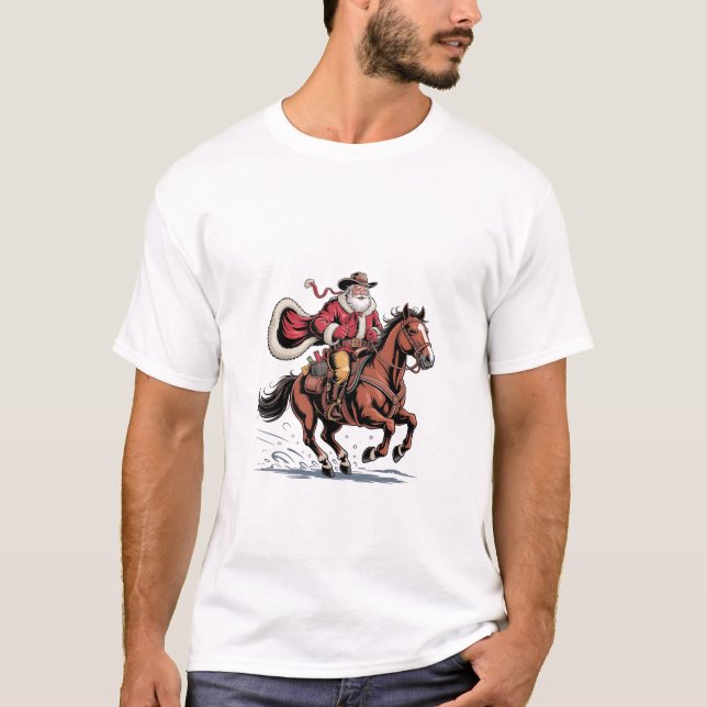 Western Reiten Rodeo Pferd Cowboy Weihnachten T-Shirt (Vorderseite)