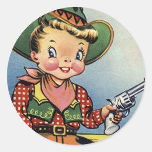 Western Retro Lil Cowboy-Spaß-Aufkleber Runder Aufkleber