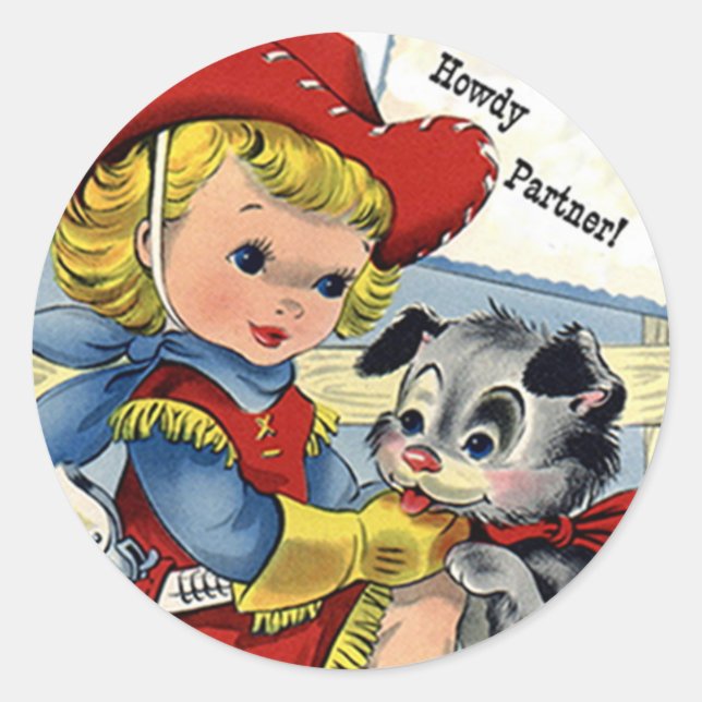Western Retro Lil' Cowgirl Puppy Dog Fun Stickers (Vorderseite)