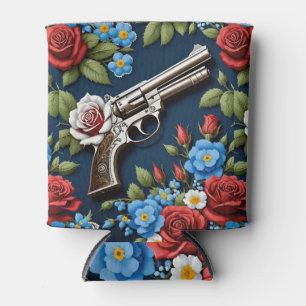Western Revolver Gun Vintage Rose Blumenmotiv Dosenkühler