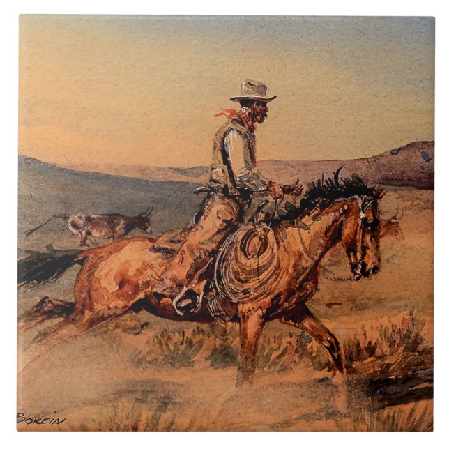Western "Riding Herd" von Edward Borein Fliese (Vorderseite)