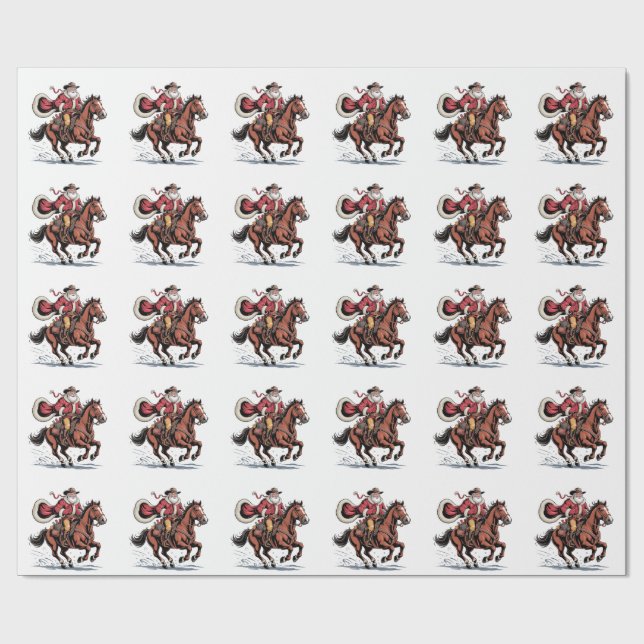 Western Riding Rodeo Horse Cowboy Santa Christmas Geschenkpapier (Flach)