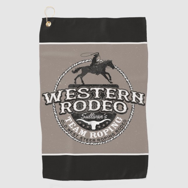 Western Rodeo ADD NAME Old West Steer Roping Roper Golfhandtuch (Vorderseite)