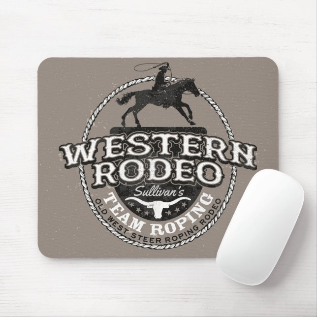 Western Rodeo ADD NAME Old West Steer Roping Roper Mousepad (Mit Mouse)