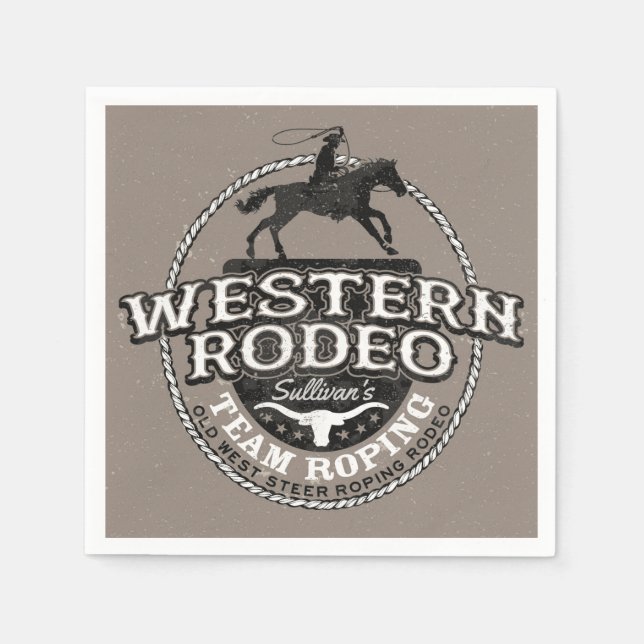 Western Rodeo ADD NAME Old West Steer Roping Roper Serviette (Vorderseite)