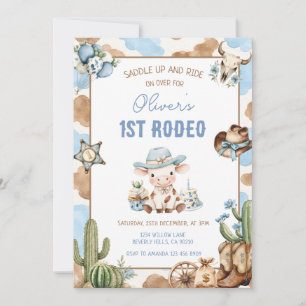 Western Rodeo Blue Cowboy 1. Geburtstag  Einladung