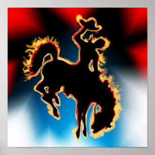 Western Rodeo Bucking Bronco Pferd und Cowboy Poster