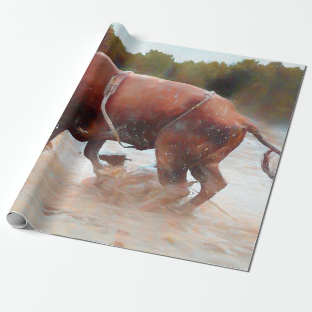 Western Rodeo Bull Country Rustikal Geschenkpapier (Ungerollt)