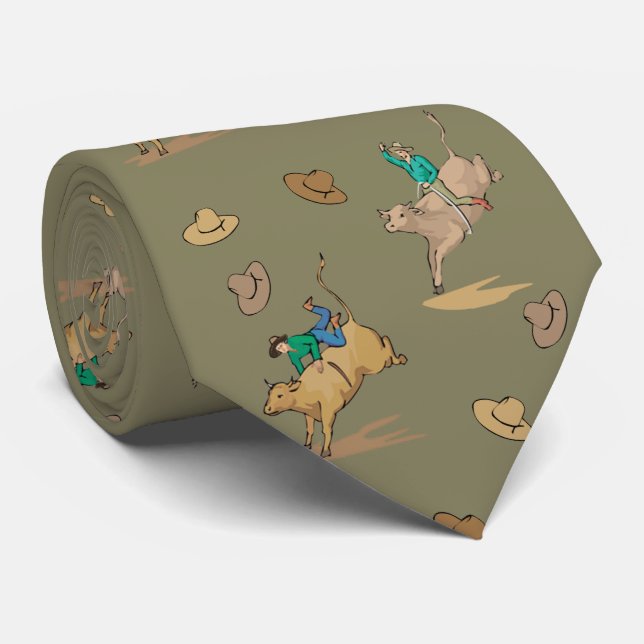 Western Rodeo Bull Riders and Cowboy Hats Necktie Krawatte (Gerollt)