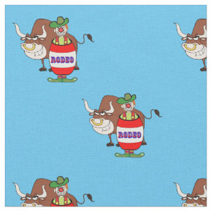 Western-Rodeo-Clown im Fass und in Stier-Cartoon Stoff